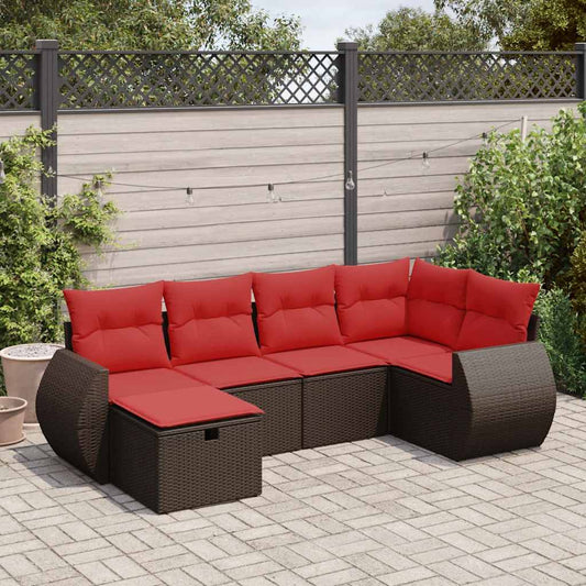 Set Divano da Giardino 6 pz con Cuscini Marrone in Polyrattan