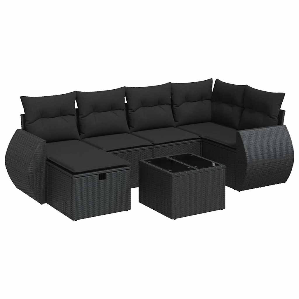 Set Divani da Giardino con Cuscini 7pz Nero Polyrattan