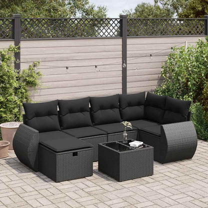 Set Divani da Giardino con Cuscini 7pz Nero Polyrattan