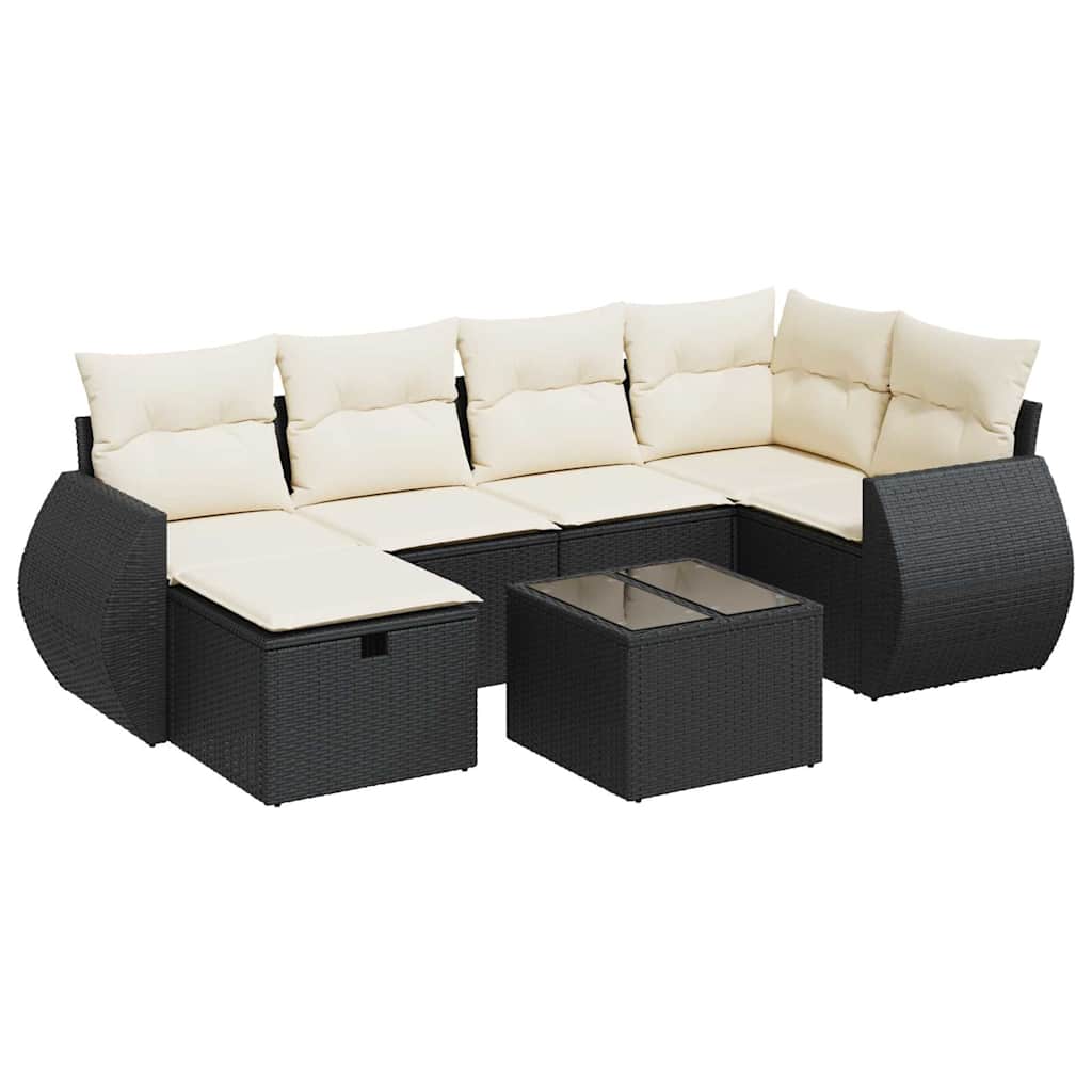 Set Divani da Giardino con Cuscini 7pz Nero Polyrattan | homemem39