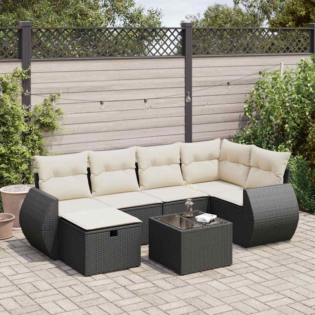 Set Divani da Giardino con Cuscini 7pz Nero Polyrattan - homemem39