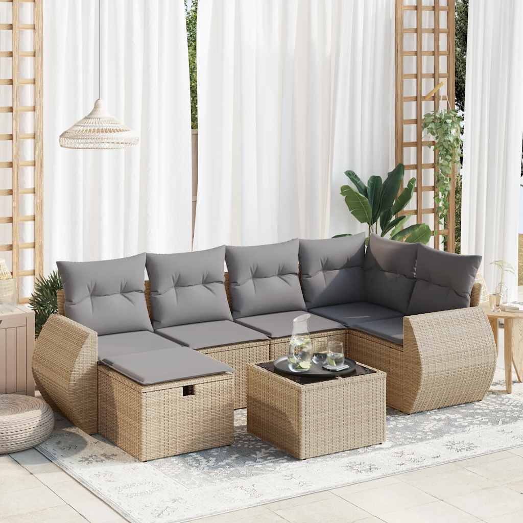Set Divani da Giardino 7 pz con Cuscini in Polyrattan