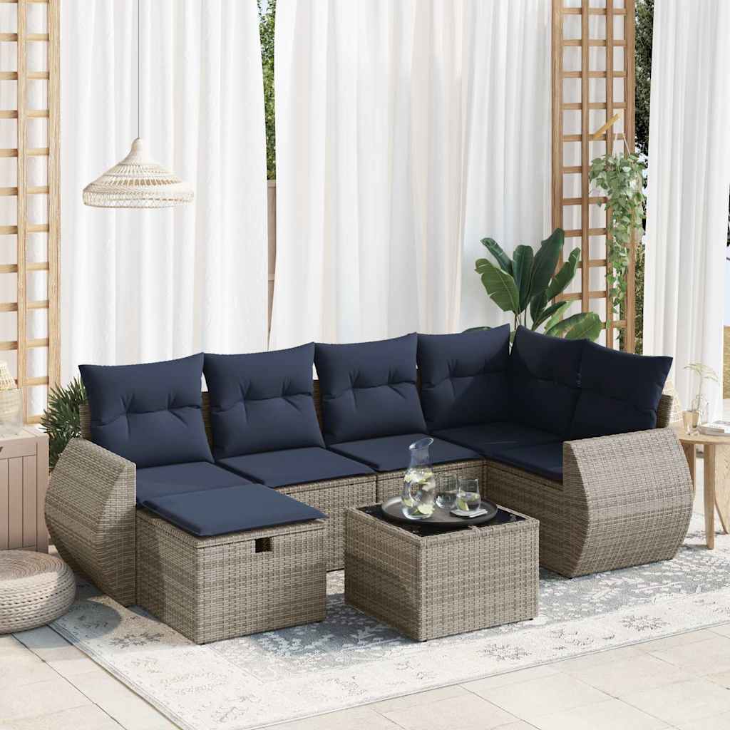 Set Divani da Giardino 7 pz con Cuscini Grigio in Polyrattan | homemem39