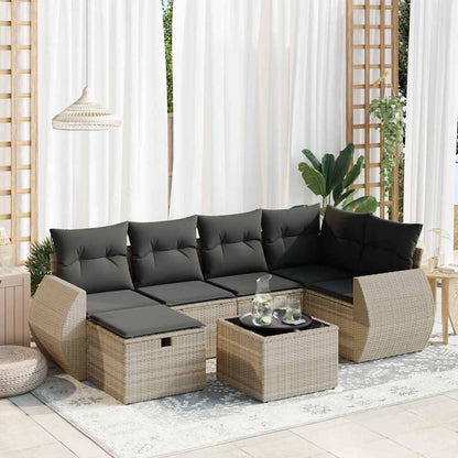 Set Divani da Giardino 7pz con Cuscini Grigio Chiaro Polyrattan - homemem39