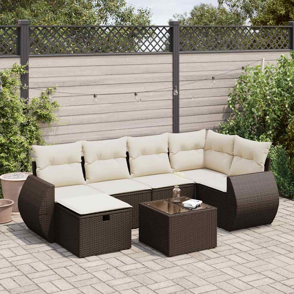 Set Divani da Giardino 7 pz con Cuscini Marrone in Polyrattan - homemem39