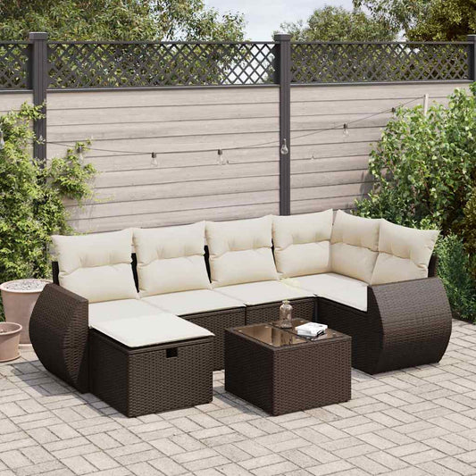 Set Divani da Giardino 7 pz con Cuscini Marrone in Polyrattan - homemem39