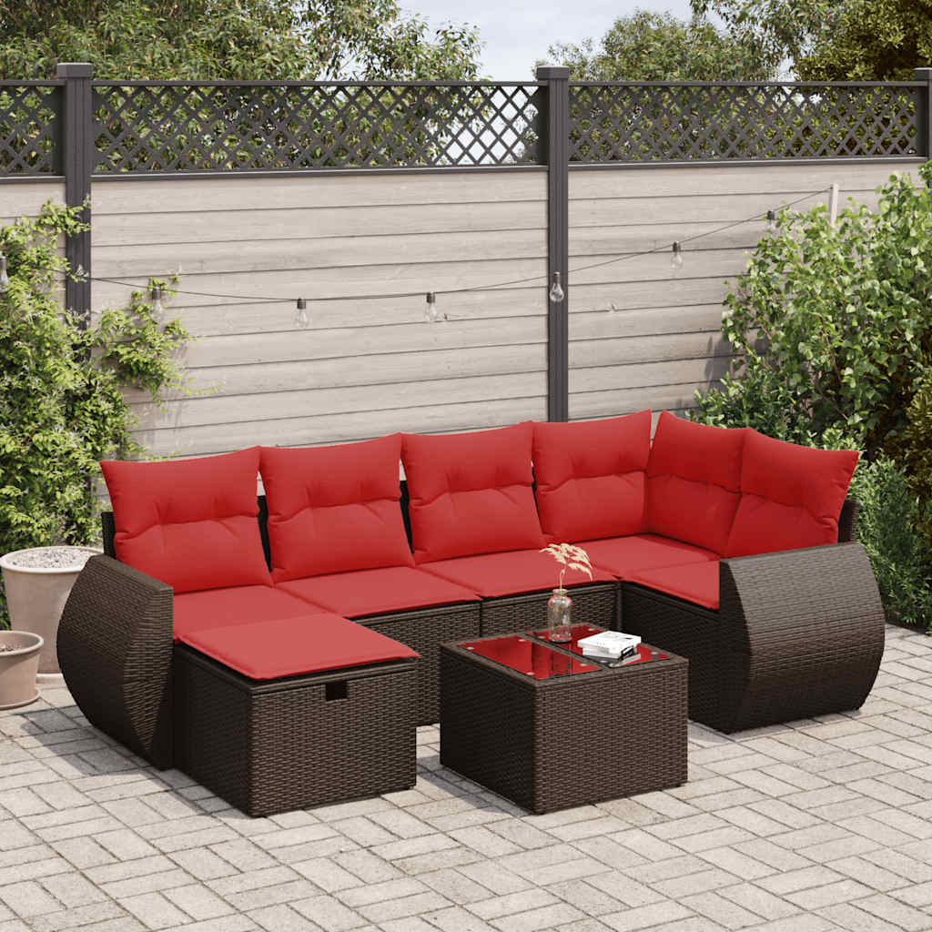 Set Divani da Giardino 7 pz con Cuscini Marrone in Polyrattan | homemem39