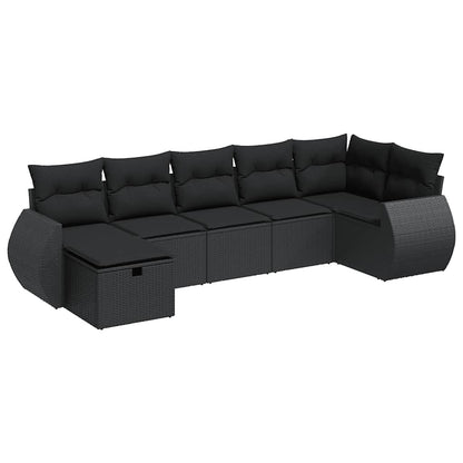 Set Divani da Giardino con Cuscini 7pz Nero Polyrattan | homemem39