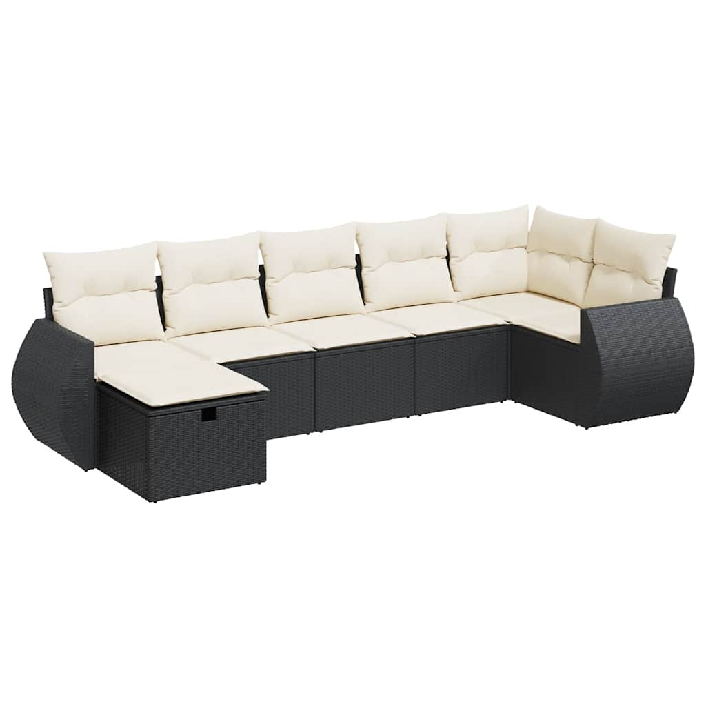 Set Divani da Giardino con Cuscini 7pz Nero Polyrattan | homemem39