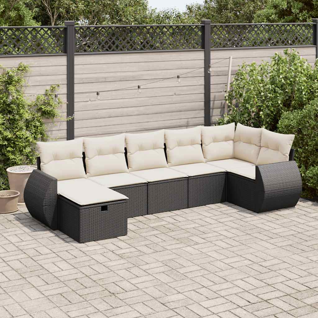 Set Divani da Giardino con Cuscini 7pz Nero Polyrattan | homemem39