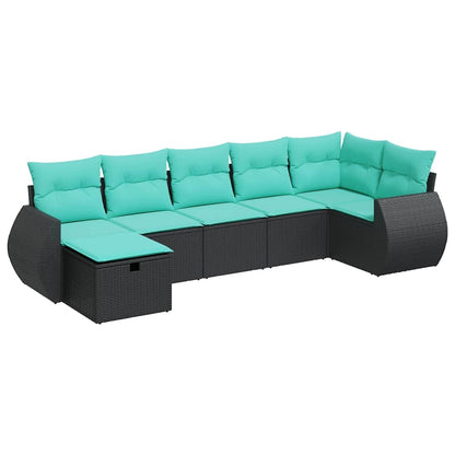 Set Divani da Giardino con Cuscini 7pz Nero Polyrattan | homemem39