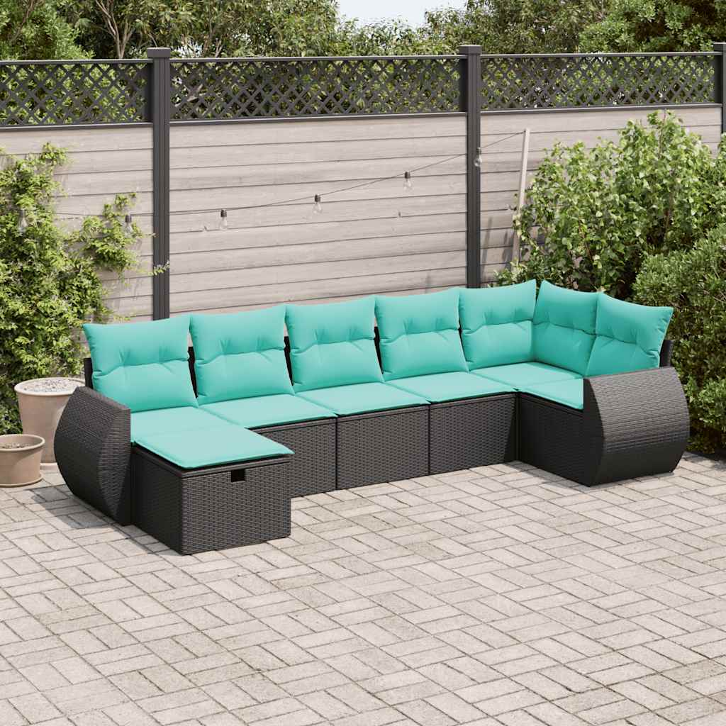 Set Divani da Giardino con Cuscini 7pz Nero Polyrattan | homemem39