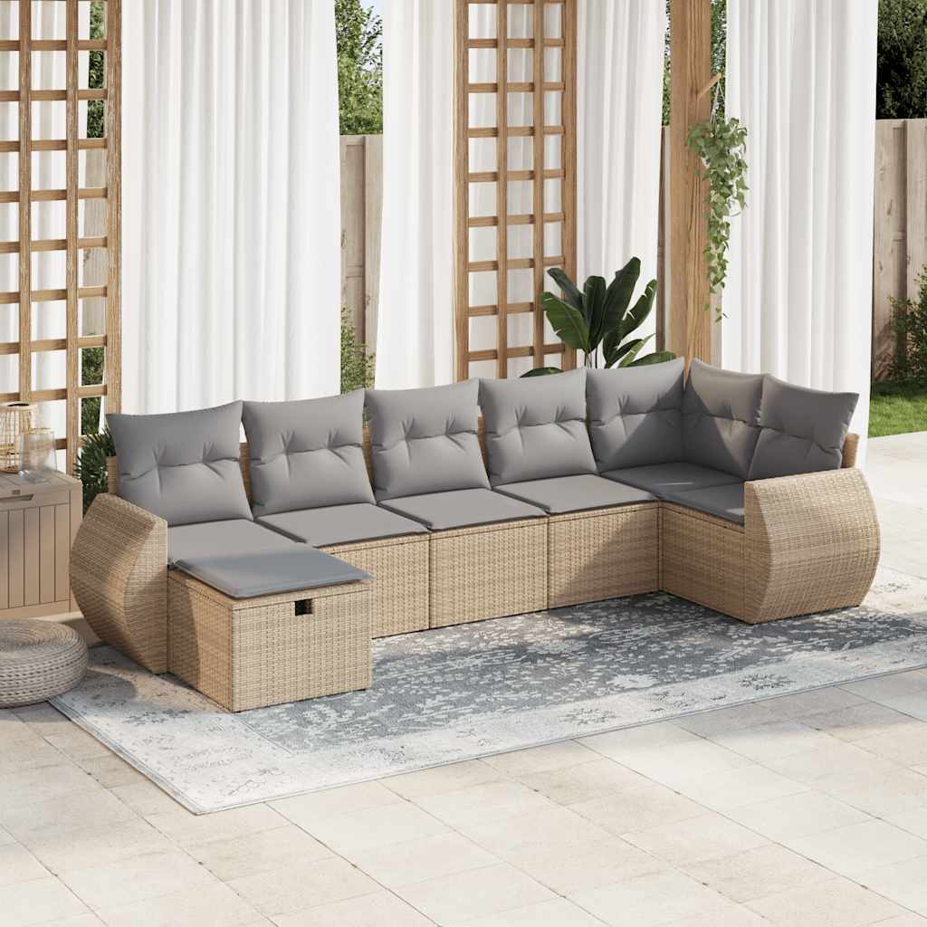 Set Divani da Giardino 7 pz con Cuscini in Polyrattan