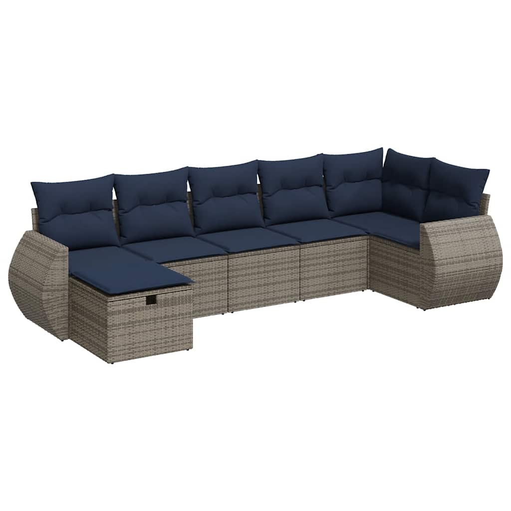 Set Divani da Giardino 7 pz con Cuscini Grigio in Polyrattan