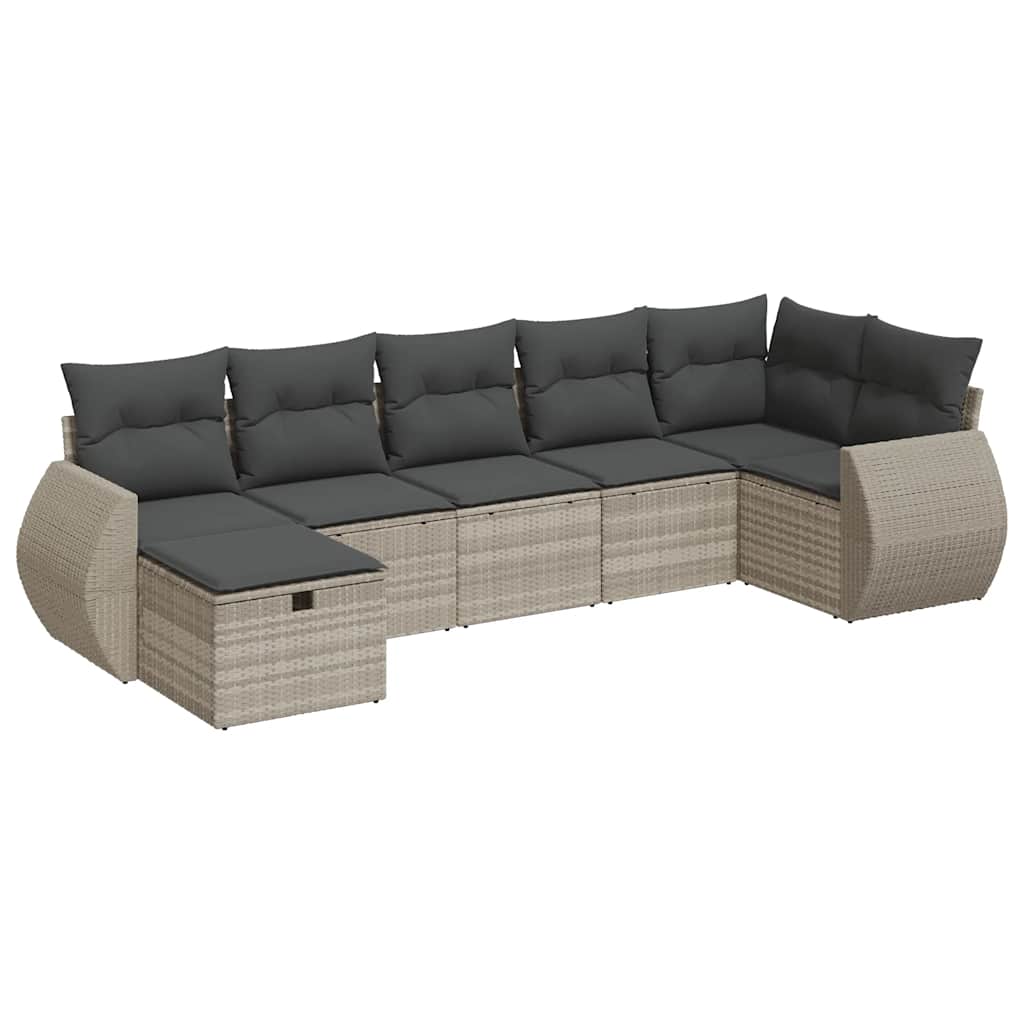 Set Divani da Giardino 7pz con Cuscini Grigio Chiaro Polyrattan - homemem39