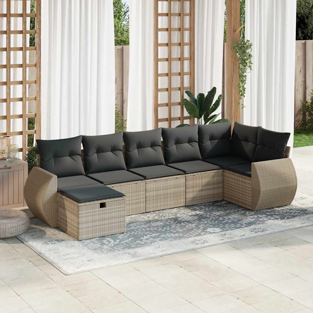 Set Divani da Giardino 7pz con Cuscini Grigio Chiaro Polyrattan - homemem39