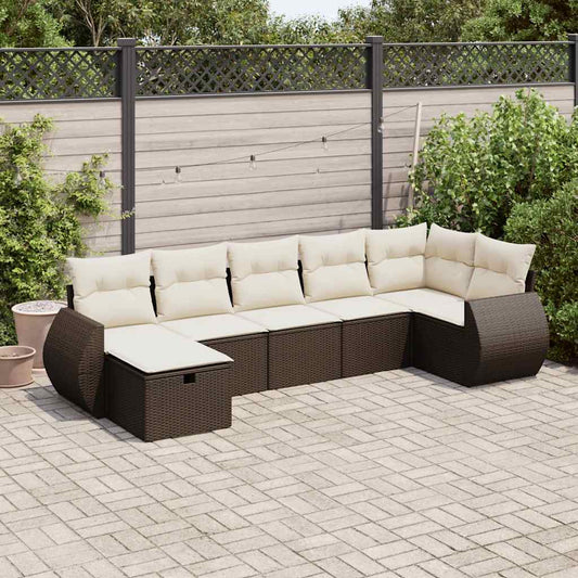 Set Divani da Giardino 7 pz con Cuscini Marrone in Polyrattan - homemem39