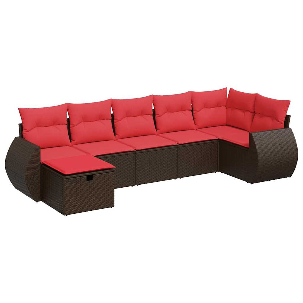 Set Divani da Giardino 7 pz con Cuscini Marrone in Polyrattan | homemem39