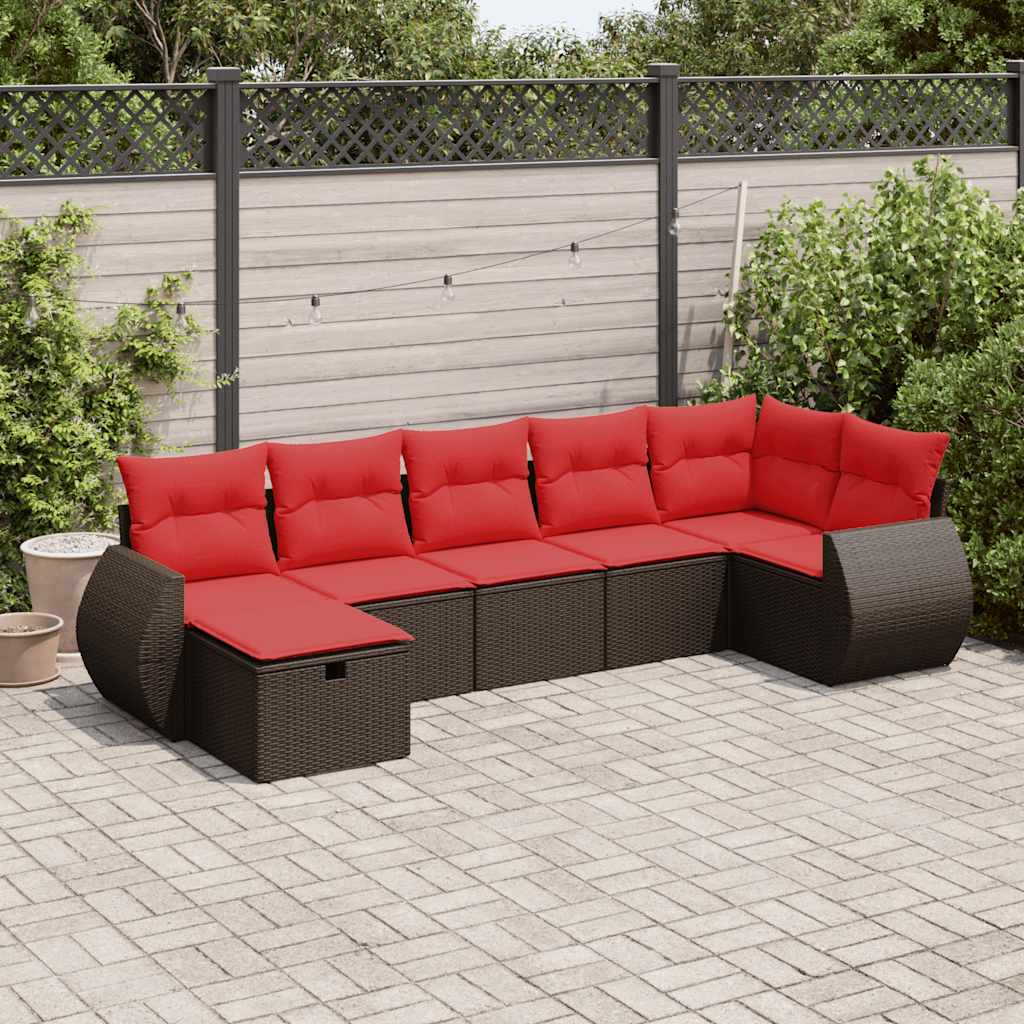 Set Divani da Giardino 7 pz con Cuscini Marrone in Polyrattan | homemem39