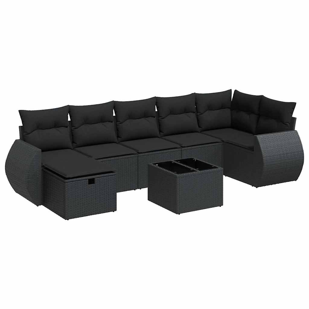 Set Divani da Giardino con Cuscini 8 pz Nero in Polyrattan | homemem39