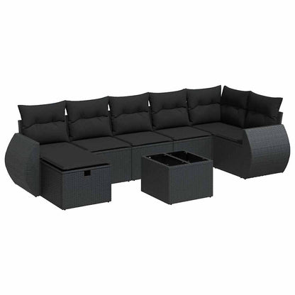Set Divani da Giardino con Cuscini 8 pz Nero in Polyrattan