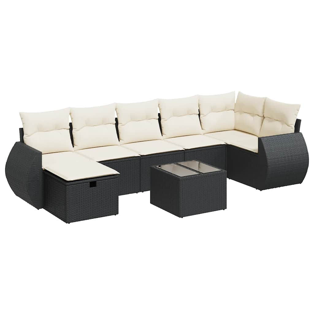 Set Divani da Giardino con Cuscini 8 pz Nero in Polyrattan | homemem39