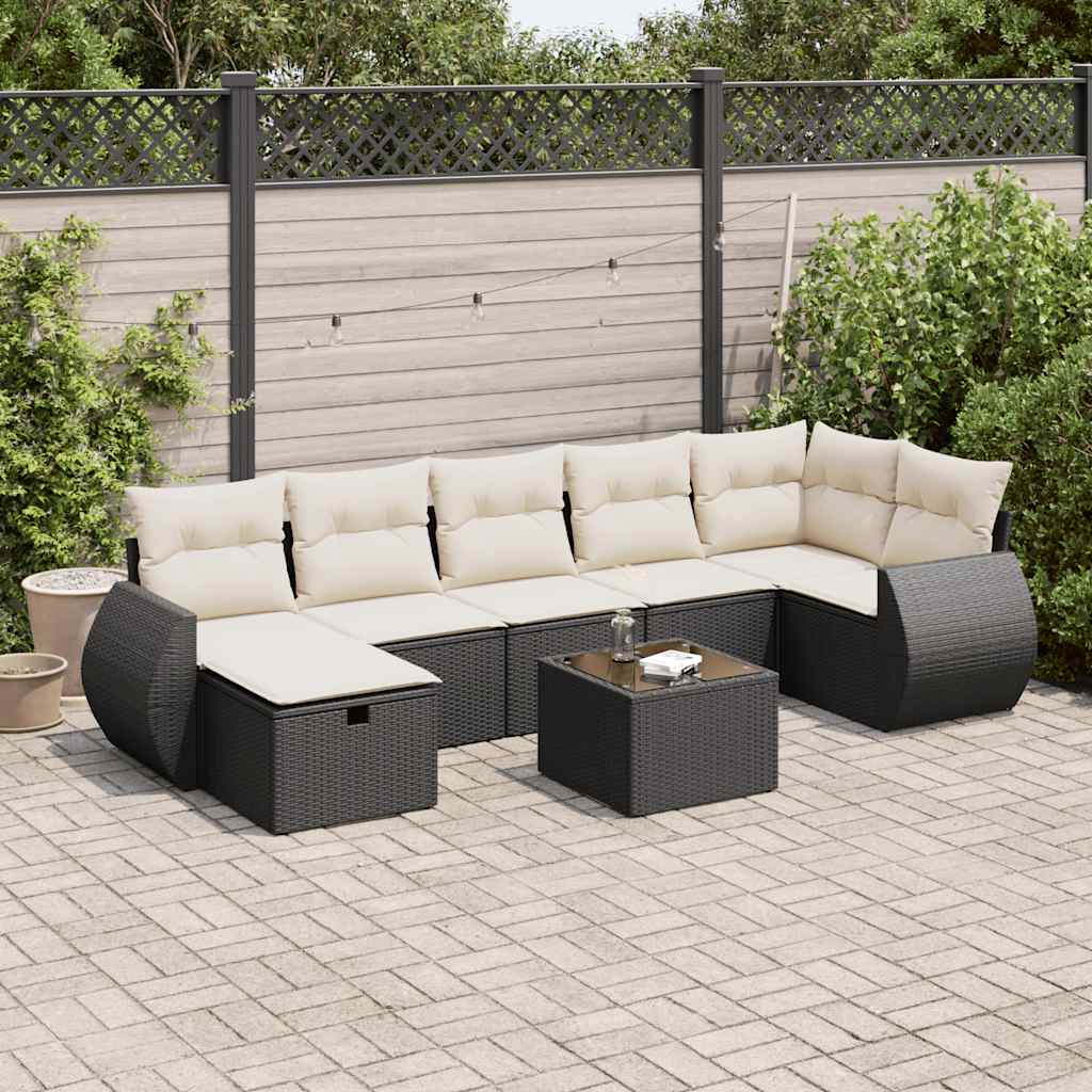 Set Divani da Giardino con Cuscini 8 pz Nero in Polyrattan | homemem39