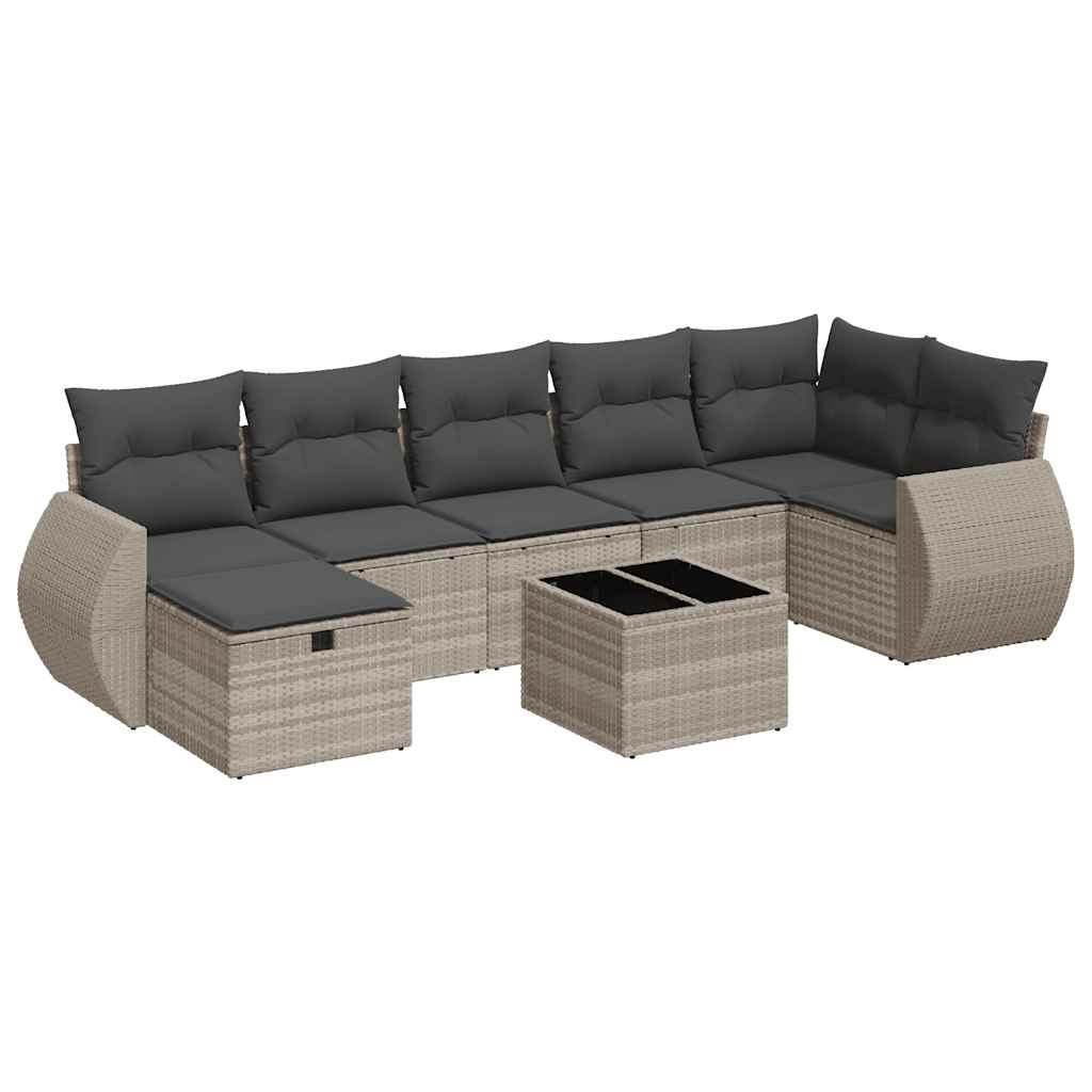 Set Divano da Giardino 8pz con Cuscini Grigio Chiaro Polyrattan - homemem39