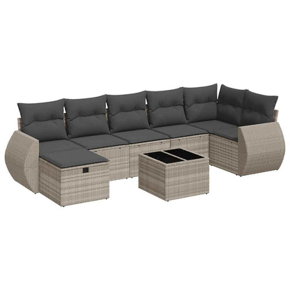 Set Divano da Giardino 8pz con Cuscini Grigio Chiaro Polyrattan - homemem39