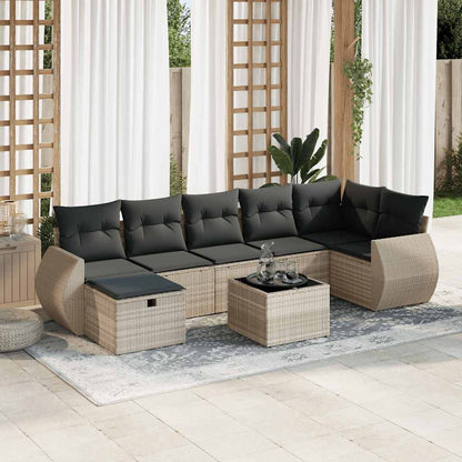Set Divano da Giardino 8pz con Cuscini Grigio Chiaro Polyrattan - homemem39