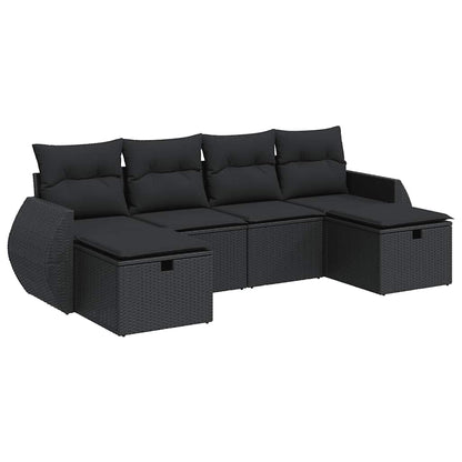 Set Divano da Giardino 6 pz con Cuscini Nero in Polyrattan | homemem39