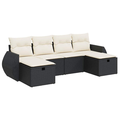 Set Divano da Giardino 6 pz con Cuscini Nero in Polyrattan | homemem39