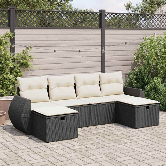 Set Divano da Giardino 6 pz con Cuscini Nero in Polyrattan - homemem39