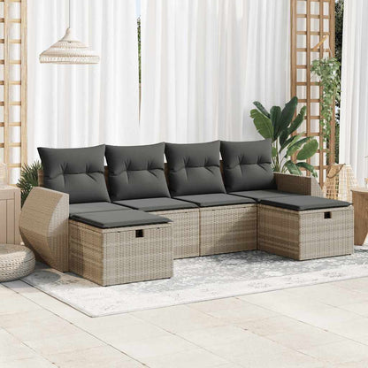 Set Divano da Giardino 6pz con Cuscini Grigio Chiaro Polyrattan - homemem39