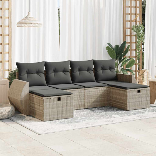 Set Divano da Giardino 6pz con Cuscini Grigio Chiaro Polyrattan - homemem39