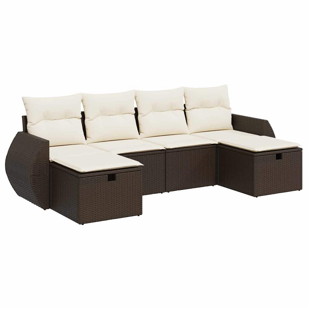 Set Divano da Giardino 6 pz con Cuscini Marrone in Polyrattan - homemem39
