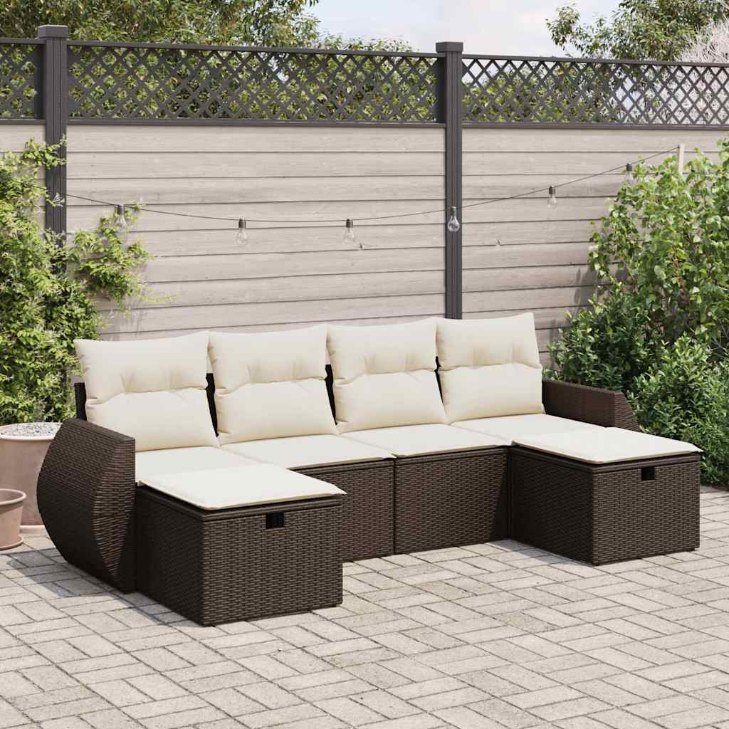Set Divano da Giardino 6 pz con Cuscini Marrone in Polyrattan - homemem39
