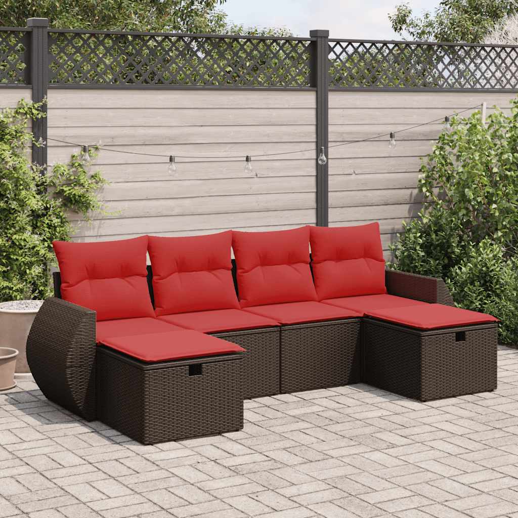 Set Divano da Giardino 6 pz con Cuscini Marrone in Polyrattan | homemem39