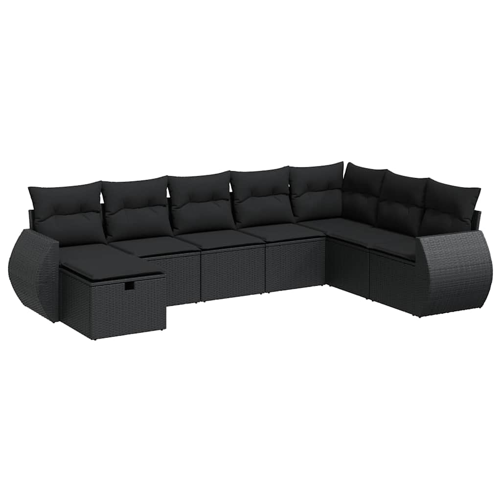 Set Divani da Giardino con Cuscini 8 pz Nero in Polyrattan | homemem39