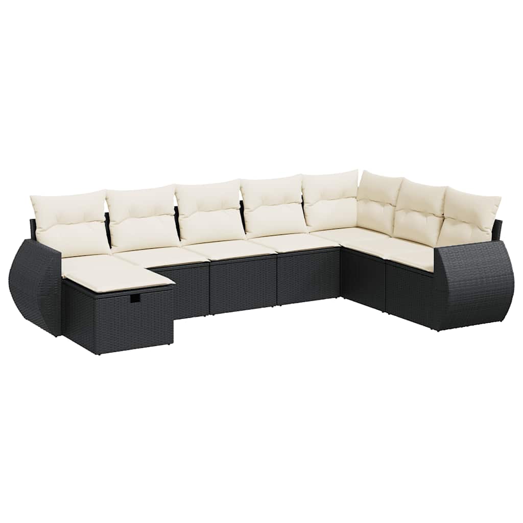 Set Divani da Giardino con Cuscini 8 pz Nero in Polyrattan | homemem39