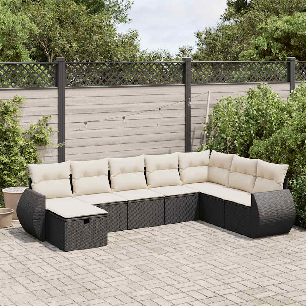 Set Divani da Giardino con Cuscini 8 pz Nero in Polyrattan | homemem39