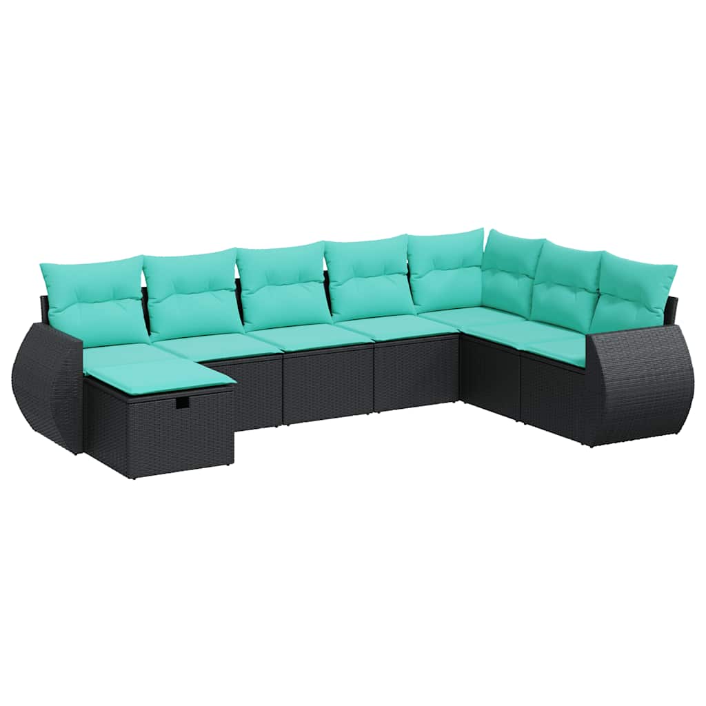 Set Divani da Giardino con Cuscini 8 pz Nero in Polyrattan | homemem39