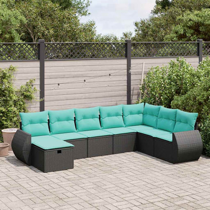 Set Divani da Giardino con Cuscini 8 pz Nero in Polyrattan | homemem39