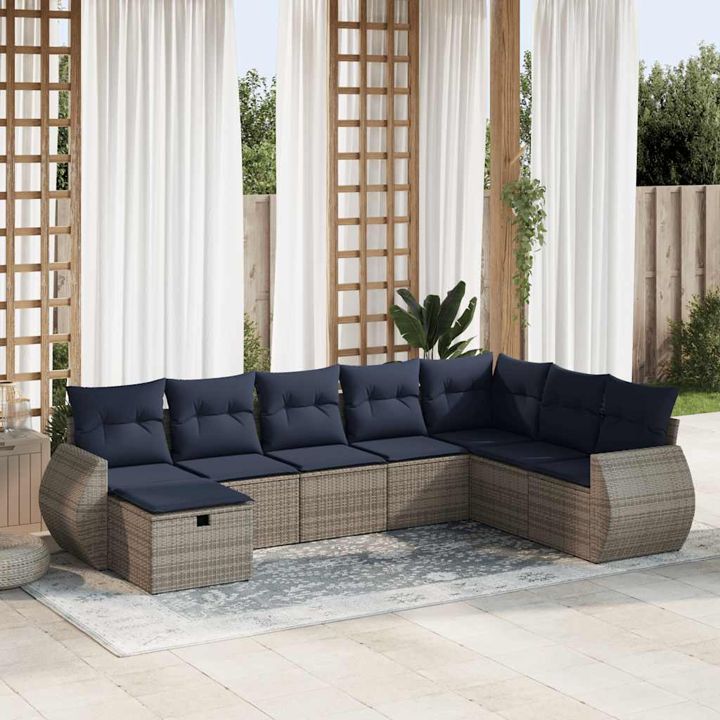 Set Divano da Giardino 8 pz con Cuscini Grigio in Polyrattan | homemem39