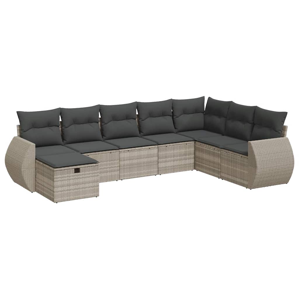 Set Divano da Giardino 8pz con Cuscini Grigio Chiaro Polyrattan - homemem39