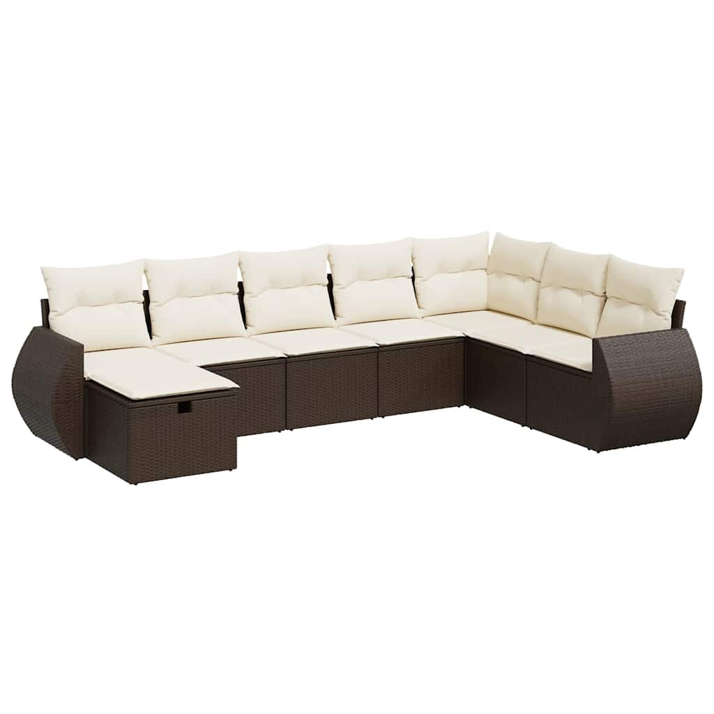 Set Divani da Giardino 8 pz con Cuscini Marrone in Polyrattan - homemem39