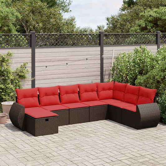 Set Divani da Giardino 8 pz con Cuscini Marrone in Polyrattan