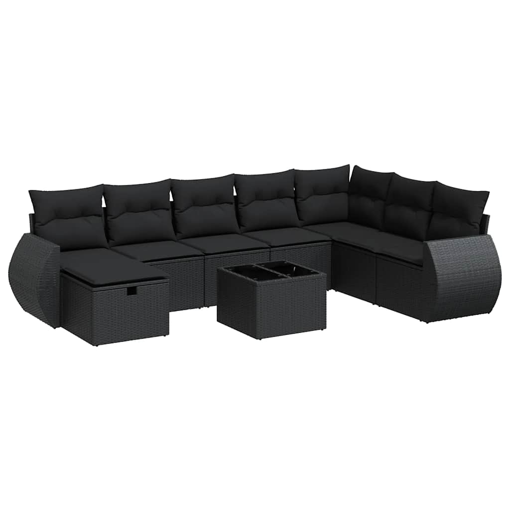 Set Divani da Giardino 9 pz con Cuscini Nero in Polyrattan | homemem39