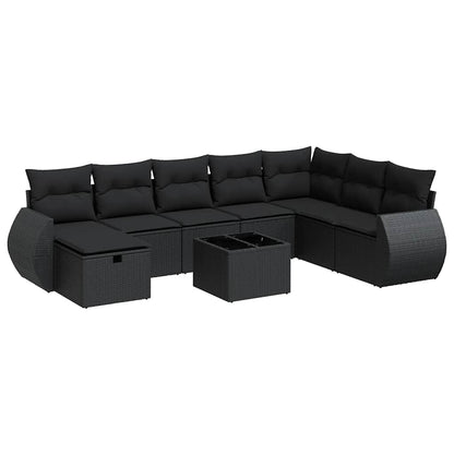 Set Divani da Giardino 9 pz con Cuscini Nero in Polyrattan | homemem39