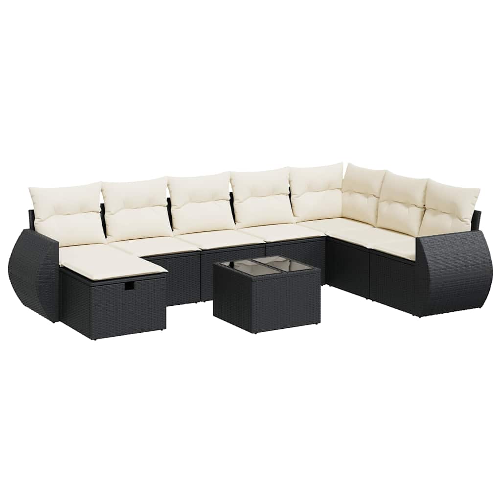 Set Divani da Giardino 9 pz con Cuscini Nero in Polyrattan | homemem39